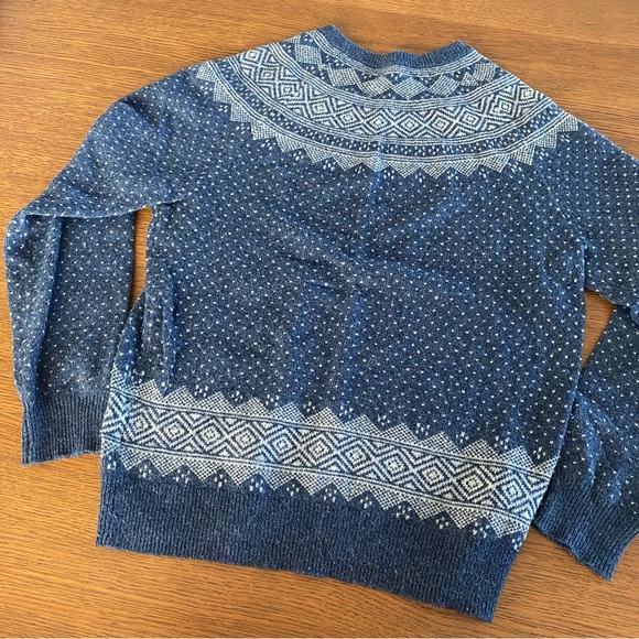 J Crew Factory Fair Isle Navy Blue Raglan Crewneck Sweater - Picture 4 of 4